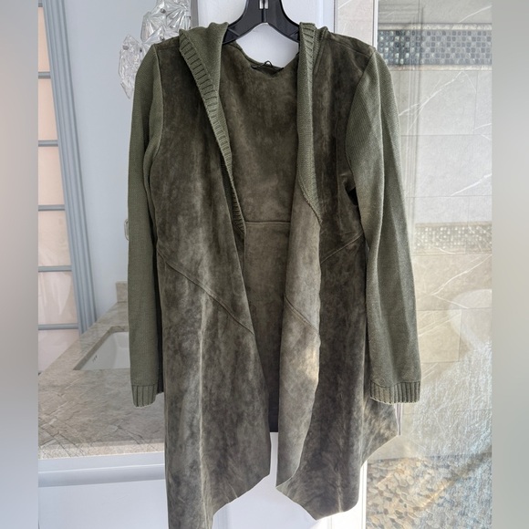 BlankNyc Faux Suede Dark Green Hoodie Cardigan - Picture 1 of 13